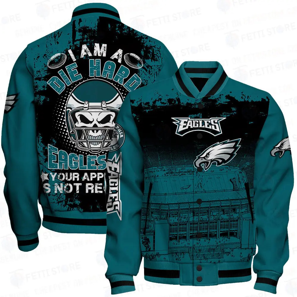 Philadelphia Eagles x Halloween Skull Helmet Pattern Varsity Jacket AMCCLG000606