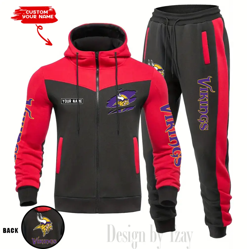 Minnesota Vikings Customized Drawstring Hooded Tracksuit AMCCLG000890 - Image 3