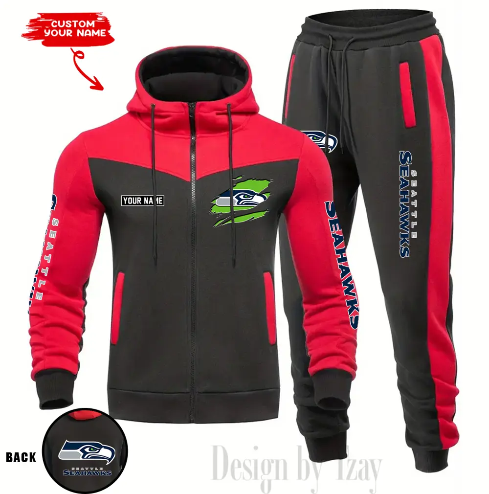 Seattle Seahawks Customized Drawstring Hooded Tracksuit AMCCLG000914 - Image 3