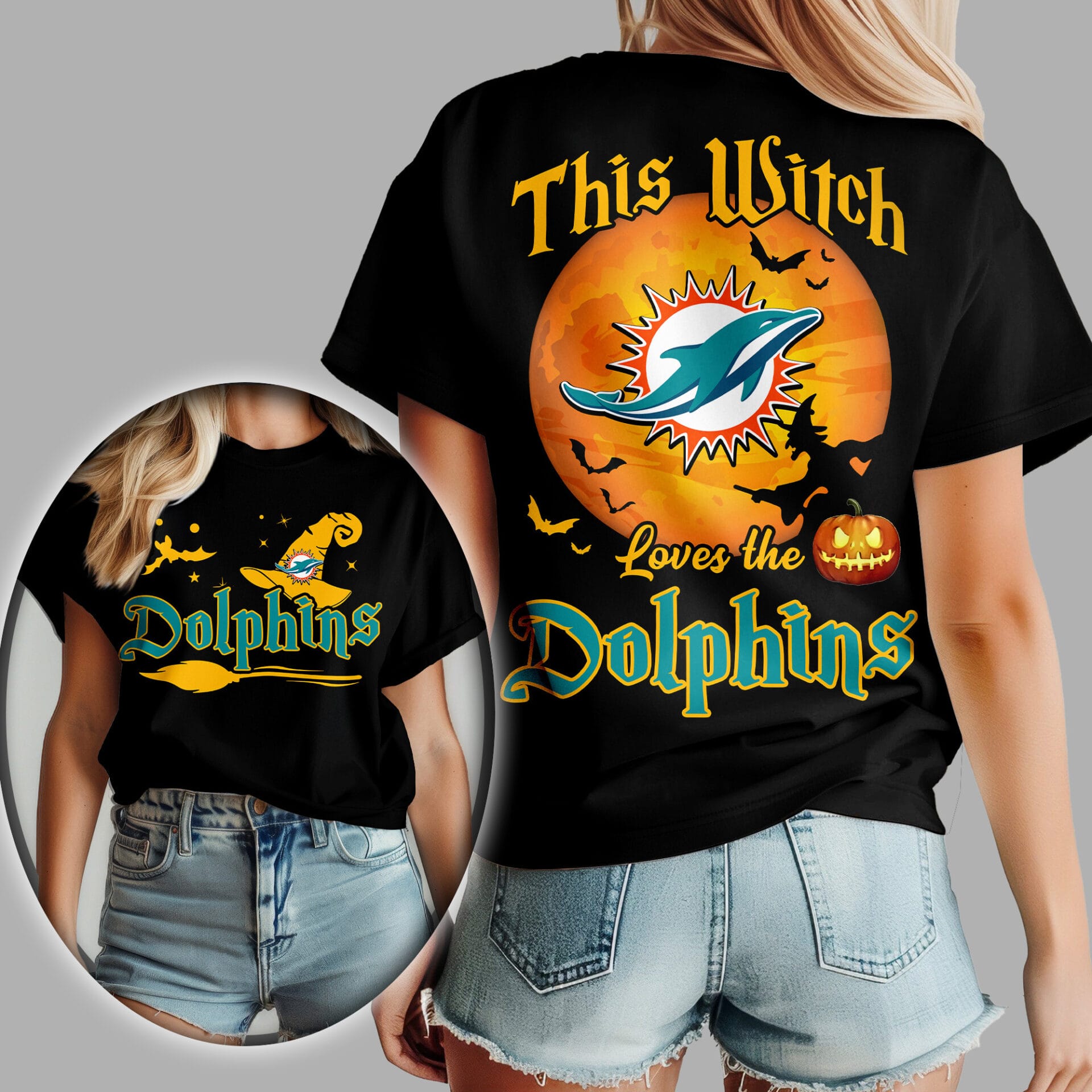 Miami Dolphins | Premium NFL Halloween Witch Women Shirt AMCCLG000503 - Image 2