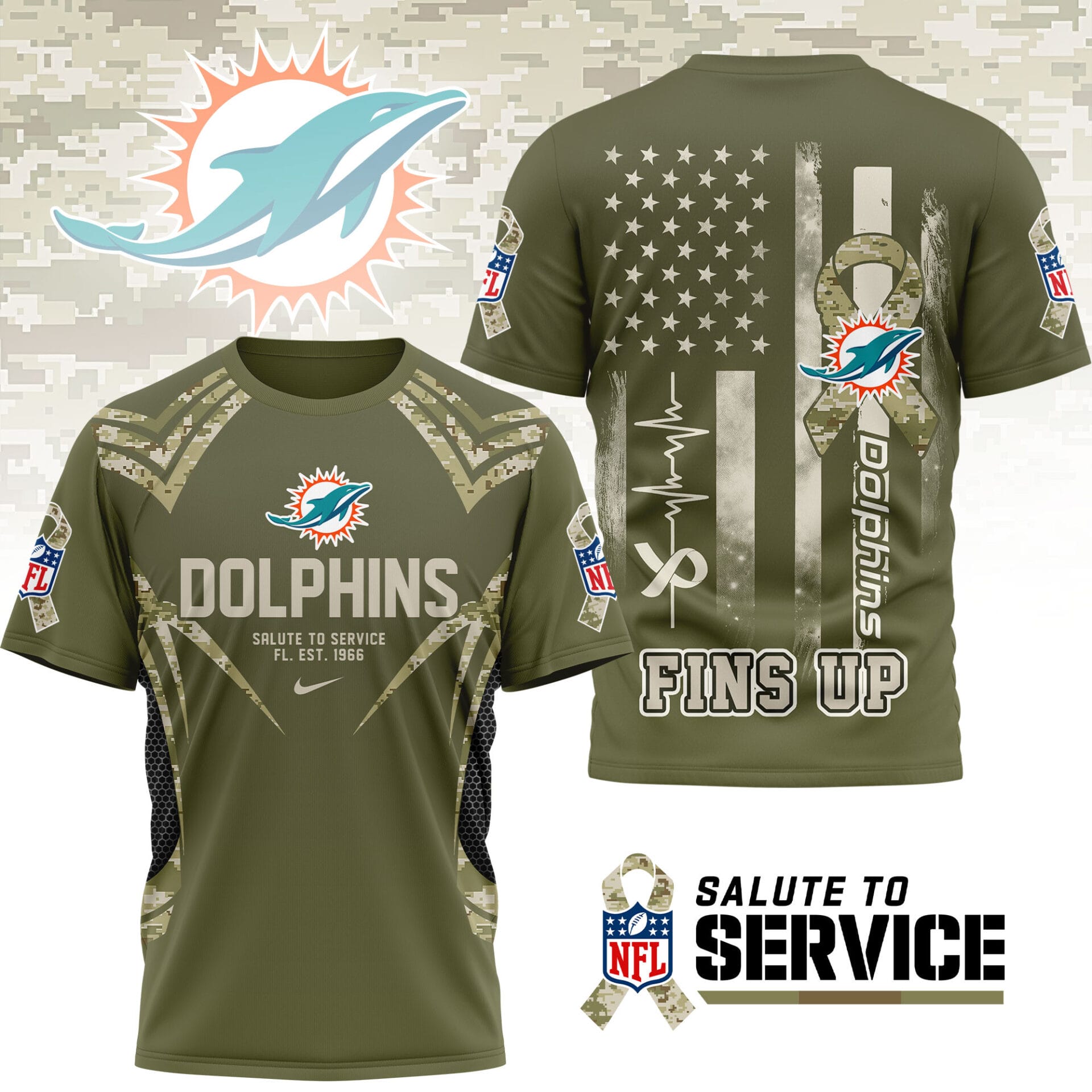 Miami Dolphins | Premium NFL Salute to Service Camo 3D Shirt AMCCLG001056