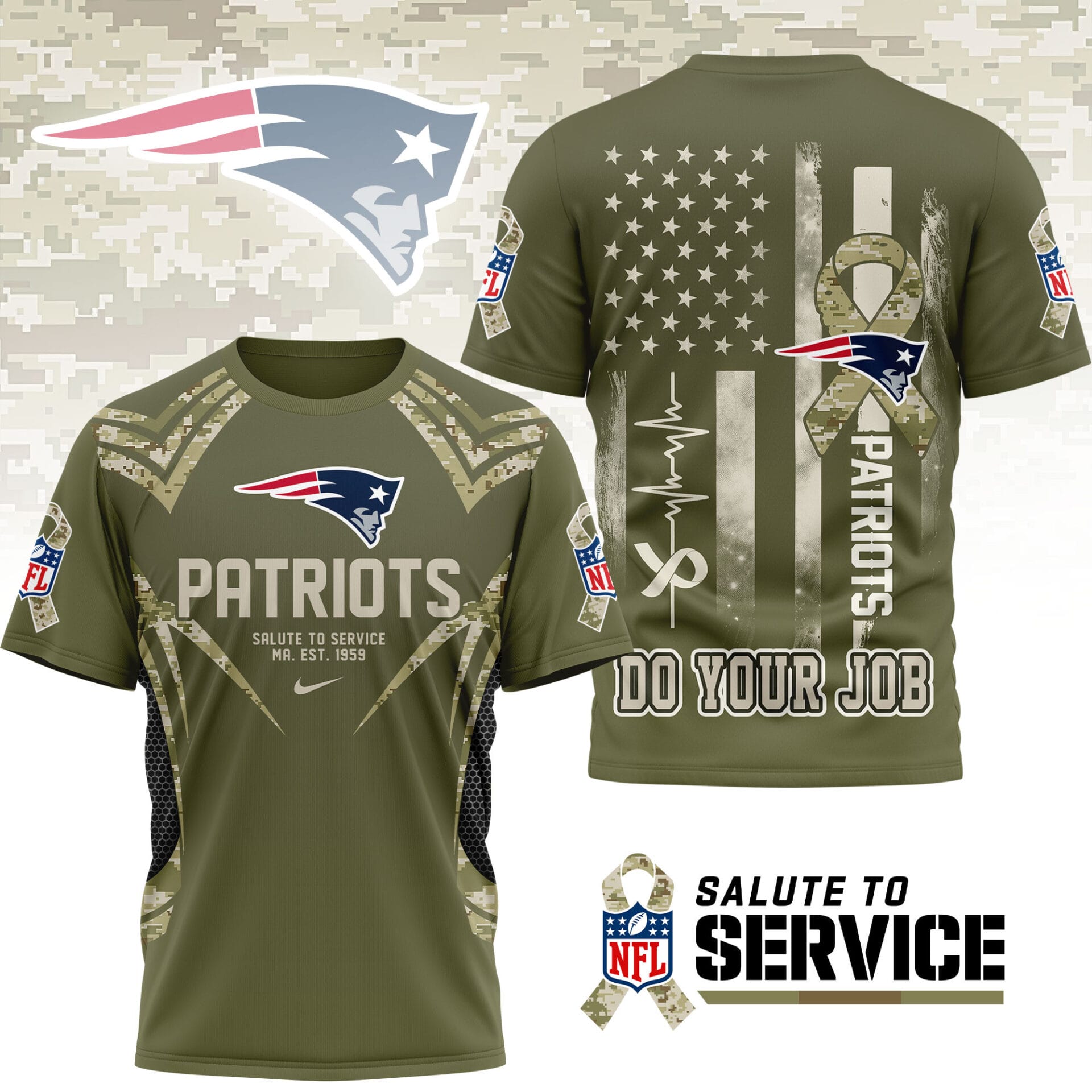 New England Patriots | Premium NFL Salute to Service Camo 3D Shirt AMCCLG001057
