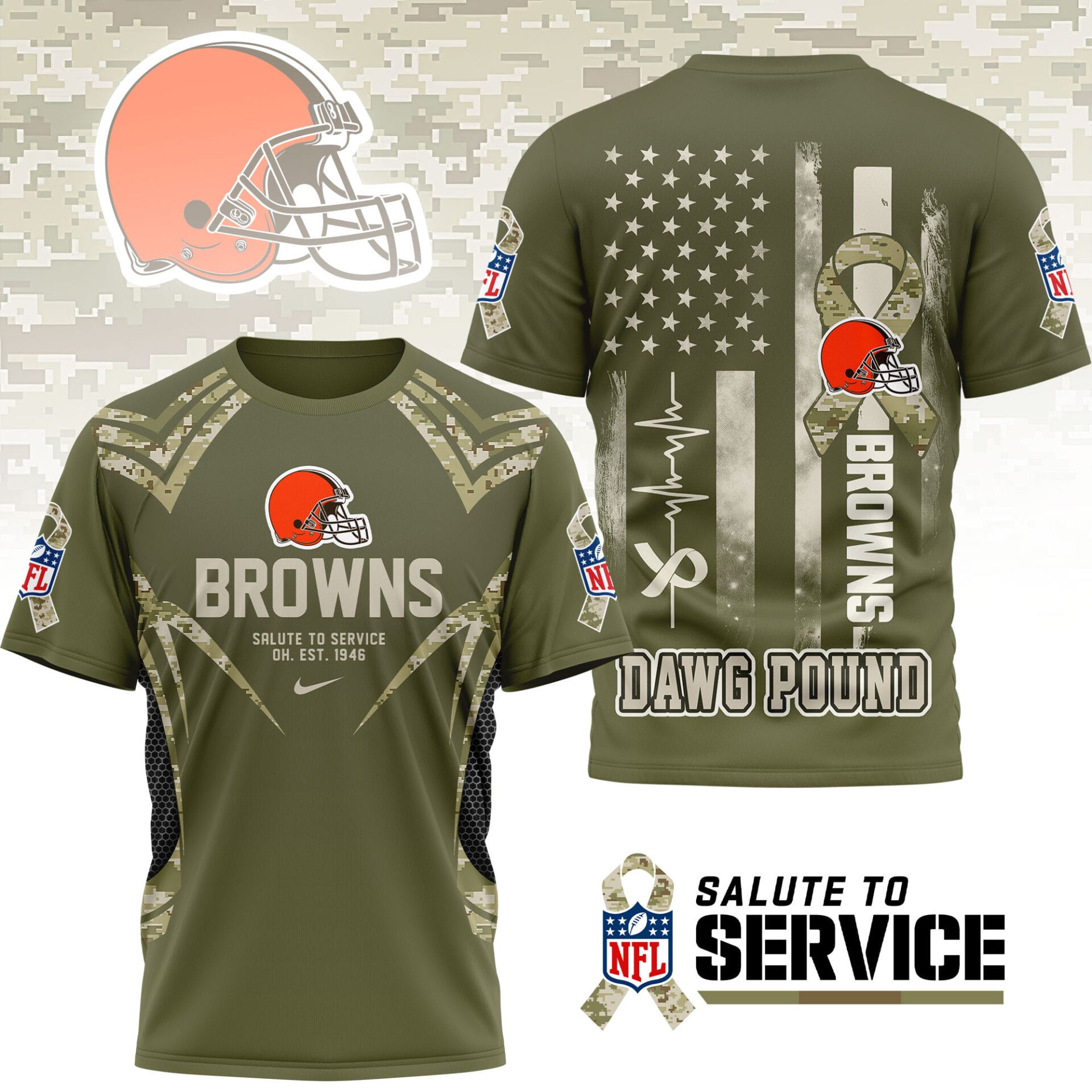 Cleveland Browns | Premium NFL Salute to Service Camo 3D Shirt AMCCLG001049