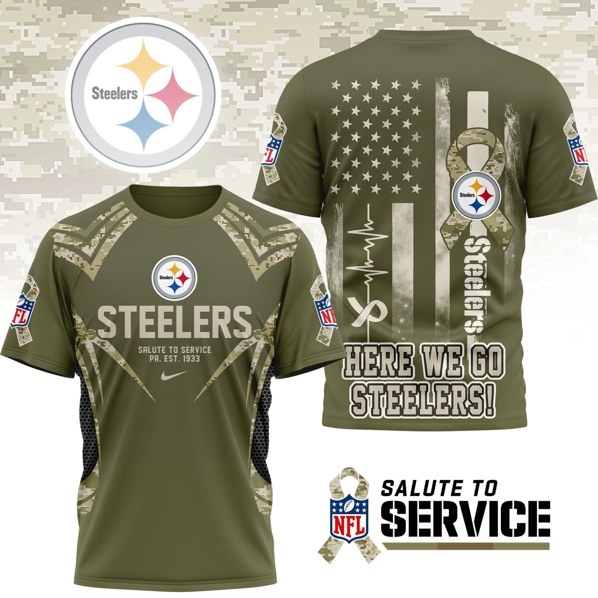 Pittsburgh Steelers | Premium NFL Salute to Service Camo 3D Shirt AMCCLG001060