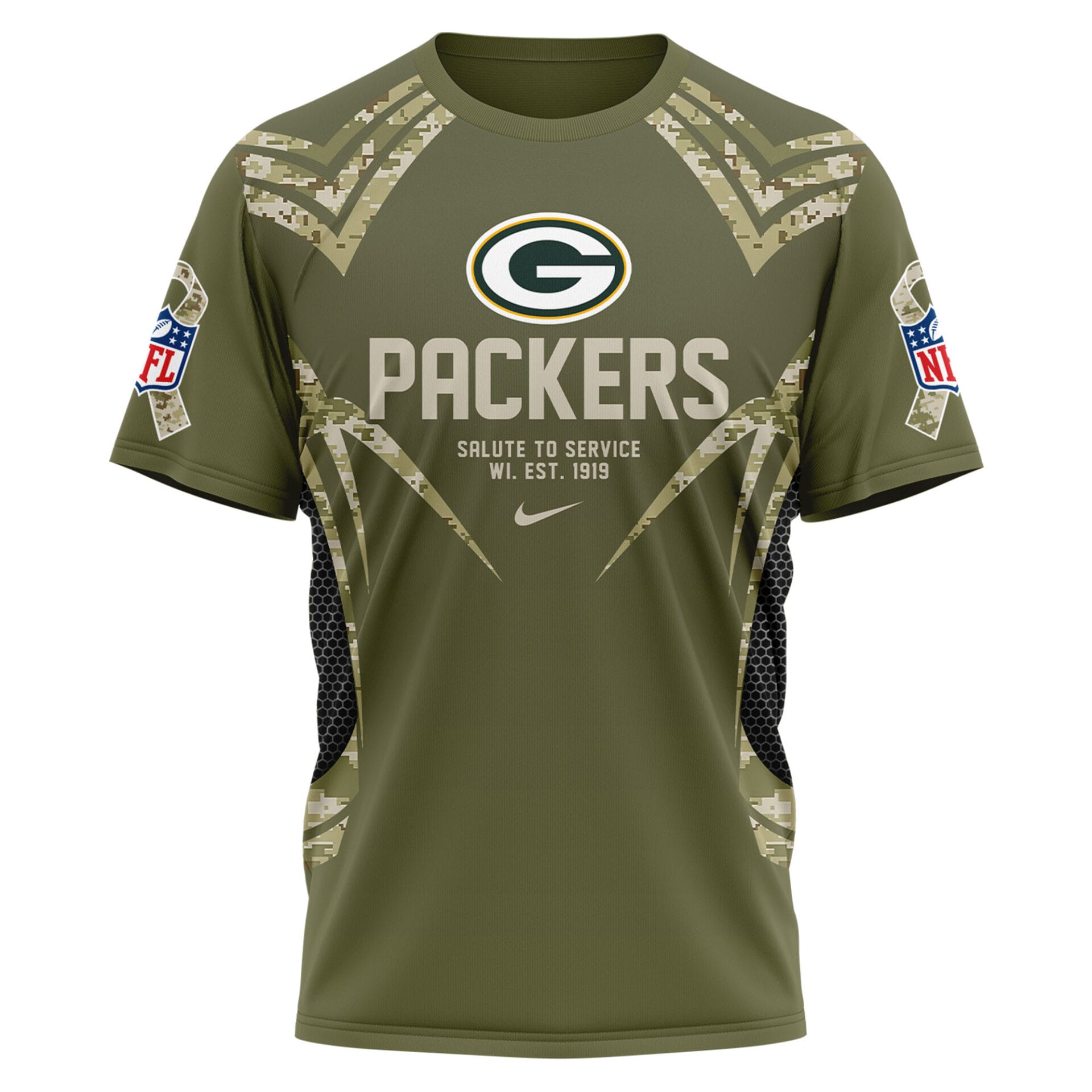 Green Bay Packers | Premium NFL Salute to Service Camo 3D Shirt AMCCLG001053 - Image 2