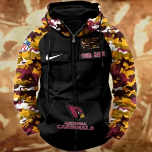 Arizona Cardinals Hot Camouflage Multi Pockets Zip Hoodie AMCCLG001114