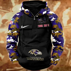 Baltimore Ravens Hot Camouflage Multi Pockets Zip Hoodie AMCCLG001116