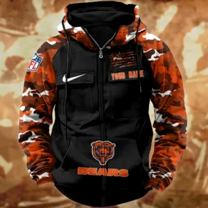 Chicago Bears Hot Camouflage Multi Pockets Zip Hoodie AMCCLG001119