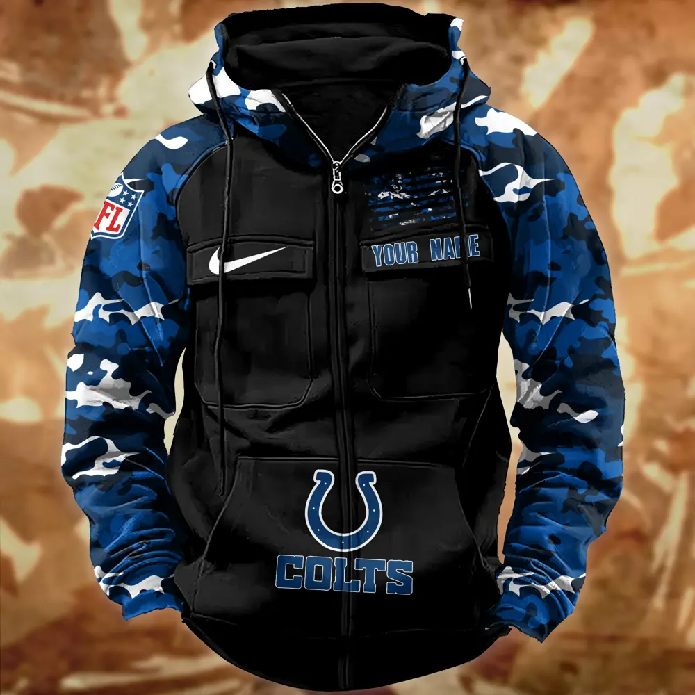 Indianapolis Colts Hot Camouflage Multi Pockets Zip Hoodie AMCCLG001127 - Image 2