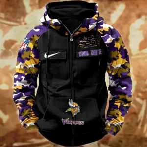 Minnesota Vikings Hot Camouflage Multi Pockets Zip Hoodie AMCCLG001134