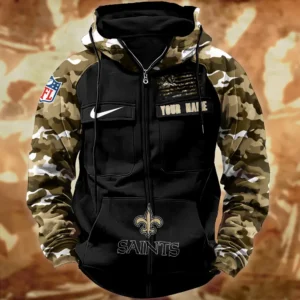 New Orleans Saints Hot Camouflage Multi Pockets Zip Hoodie AMCCLG001136