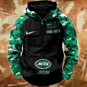 New York Jets Hot Camouflage Multi Pockets Zip Hoodie AMCCLG001138