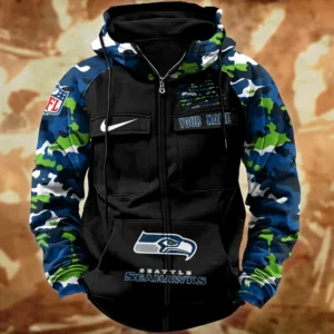 Seattle Seahawks Hot Camouflage Multi Pockets Zip Hoodie AMCCLG001142
