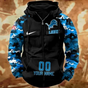 Detroit Lions Hot Camouflage Multi Pockets Zip Hoodie AMCCLG001156