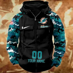Miami Dolphins Hot Camouflage Multi Pockets Zip Hoodie AMCCLG001165
