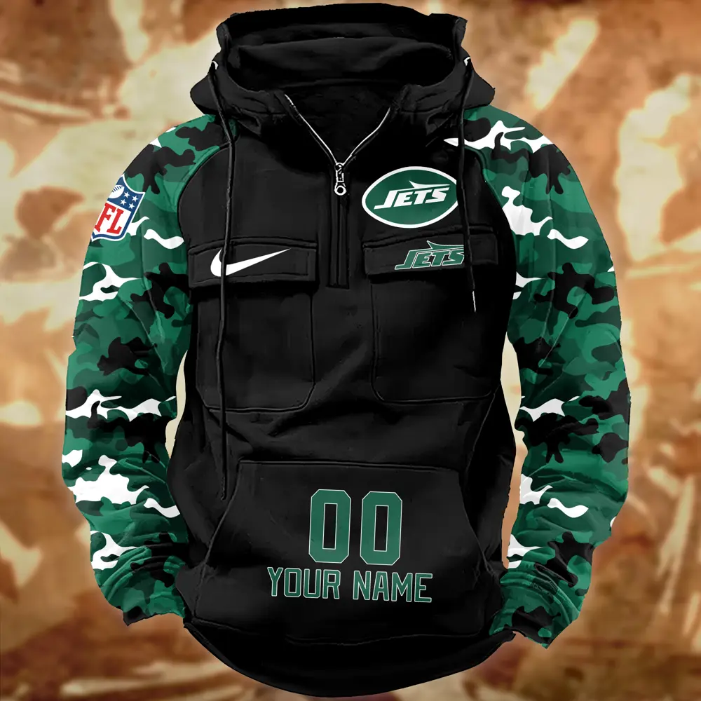 New York Jets Hot Camouflage Multi Pockets Zip Hoodie AMCCLG001170 - Image 2