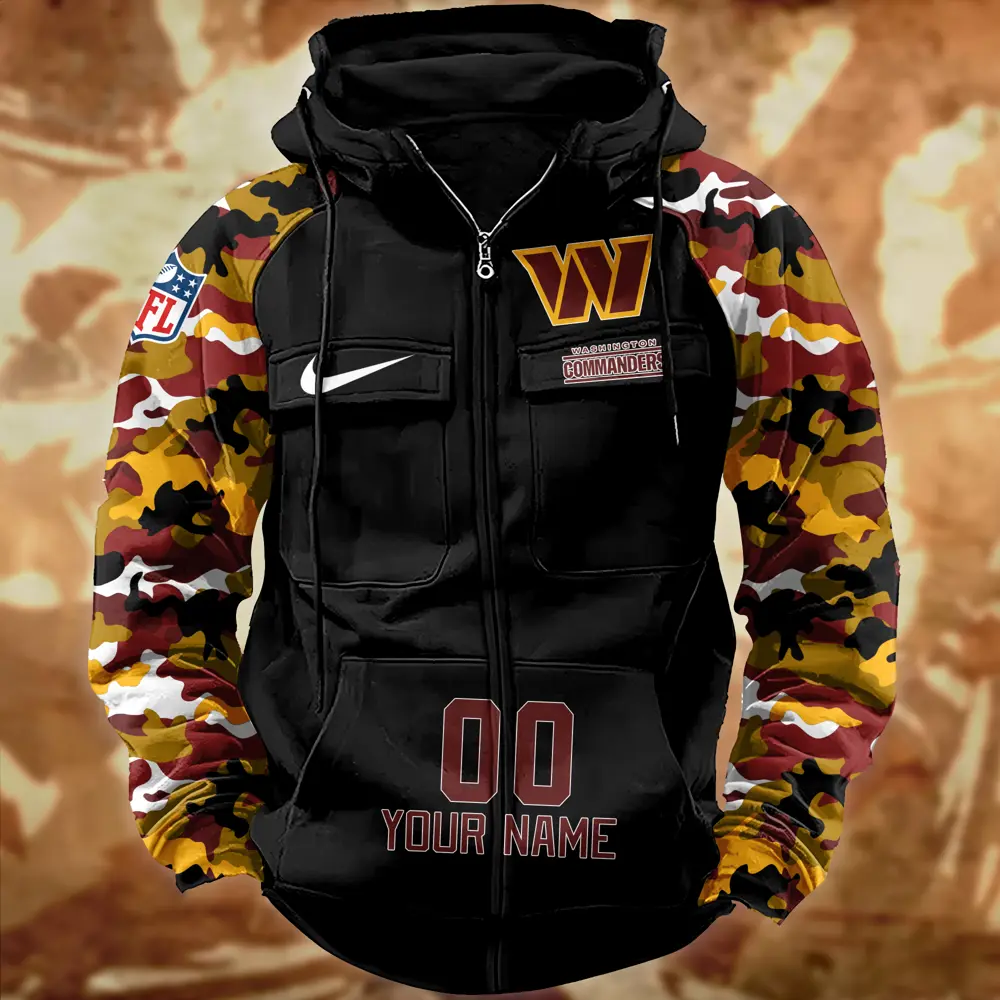 Washington Commanders Hot Camouflage Multi Pockets Zip Hoodie AMCCLG001177 - Image 2
