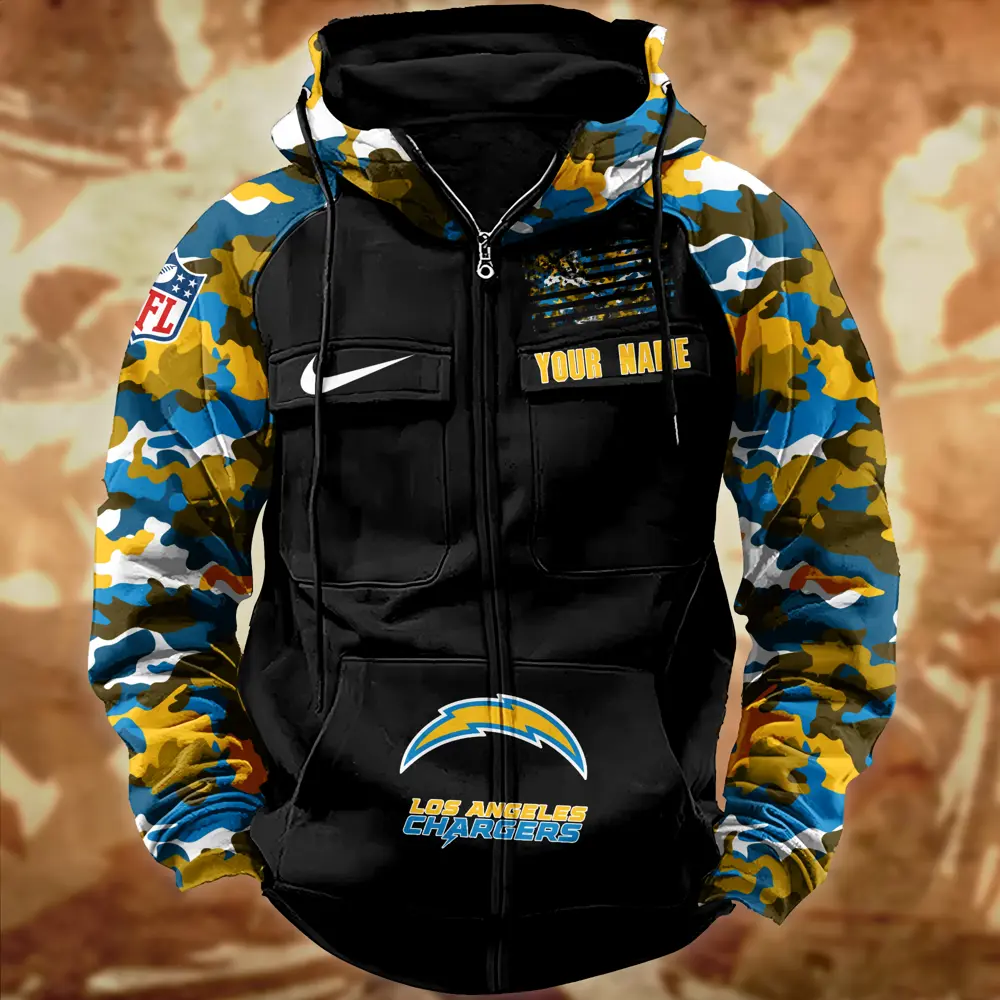 Los Angeles Chargers Hot Camouflage Multi Pockets Zip Hoodie AMCCLG001131 - Image 2