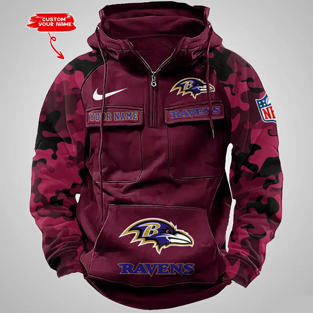 Baltimore Ravens Hot Camouflage Multi Pockets Zip Hoodie AMCCLG001180 - Image 3