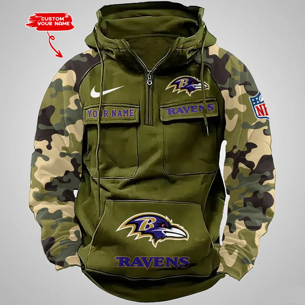 Baltimore Ravens Hot Camouflage Multi Pockets Zip Hoodie AMCCLG001180 - Image 4