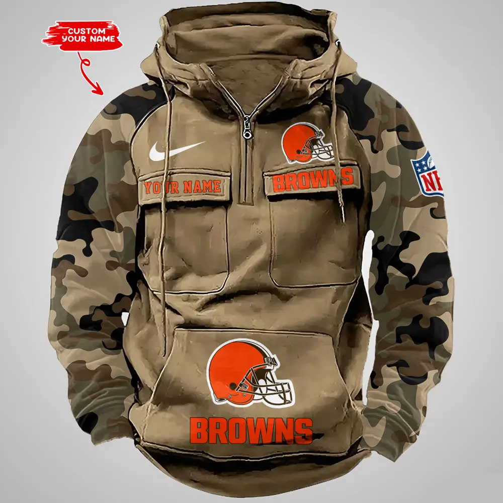 Cleveland Browns Hot Camouflage Multi Pockets Zip Hoodie AMCCLG001185 - Image 5