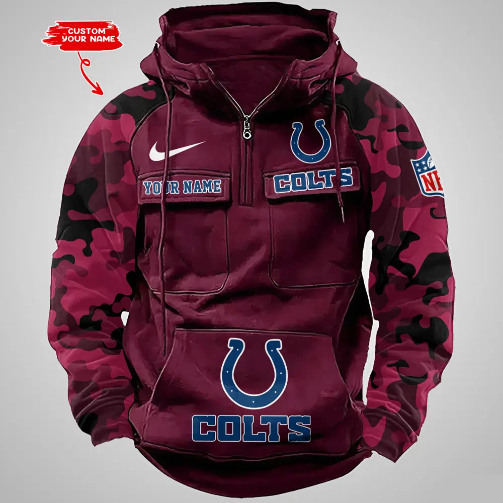 Indianapolis Colts Hot Camouflage Multi Pockets Zip Hoodie AMCCLG001191 - Image 4