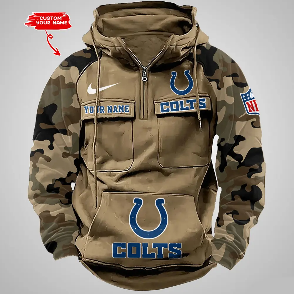 Indianapolis Colts Hot Camouflage Multi Pockets Zip Hoodie AMCCLG001191 - Image 5