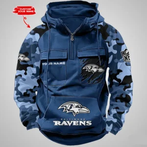 Baltimore Ravens Hot Camouflage Multi Pockets Zip Hoodie AMCCLG001212