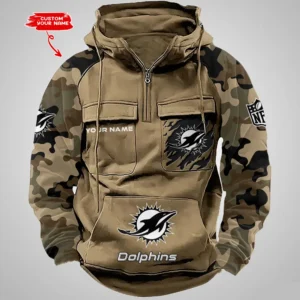 Miami Dolphins Hot Camouflage Multi Pockets Zip Hoodie AMCCLG001229