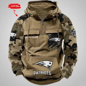 New England Patriots Hot Camouflage Multi Pockets Zip Hoodie AMCCLG001231