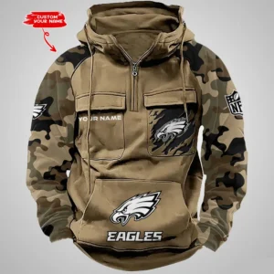 Philadelphia Eagles Hot Camouflage Multi Pockets Zip Hoodie AMCCLG001235