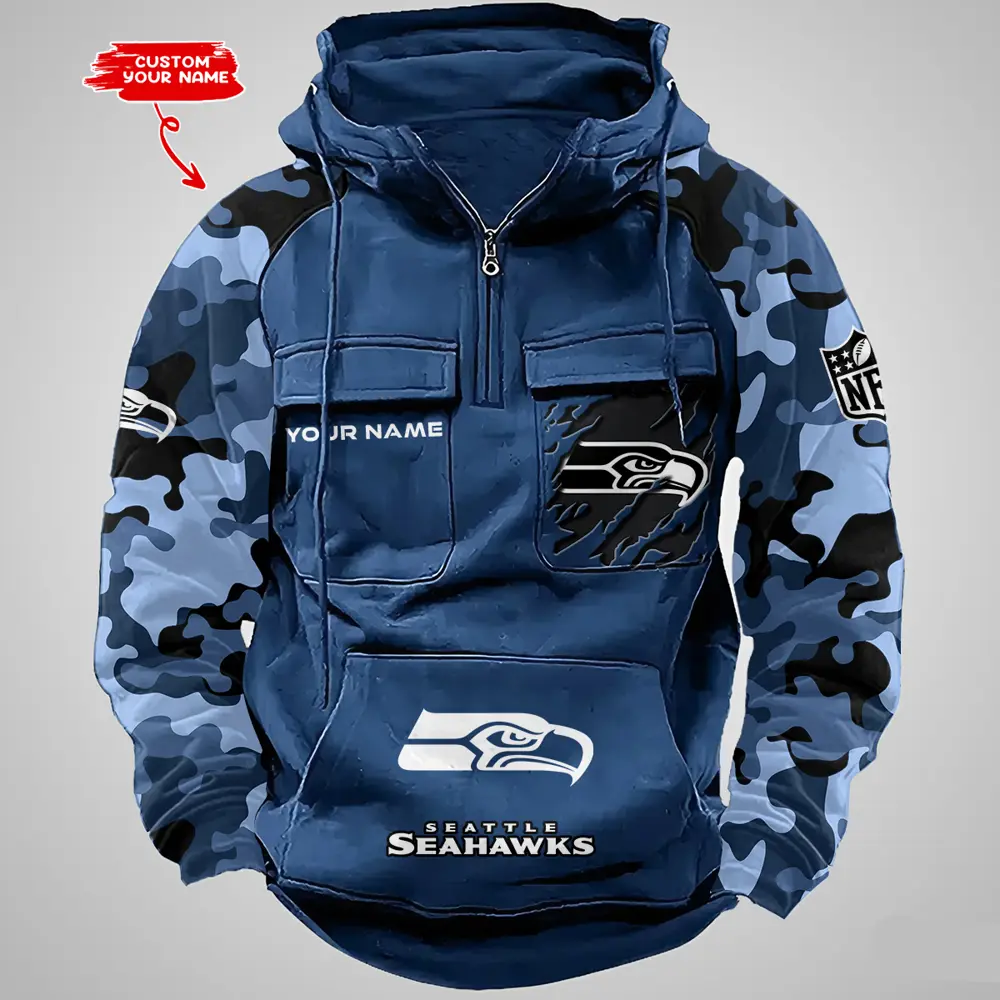 Seattle Seahawks Hot Camouflage Multi Pockets Zip Hoodie AMCCLG001238 - Image 2