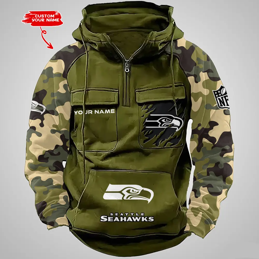 Seattle Seahawks Hot Camouflage Multi Pockets Zip Hoodie AMCCLG001238 - Image 3