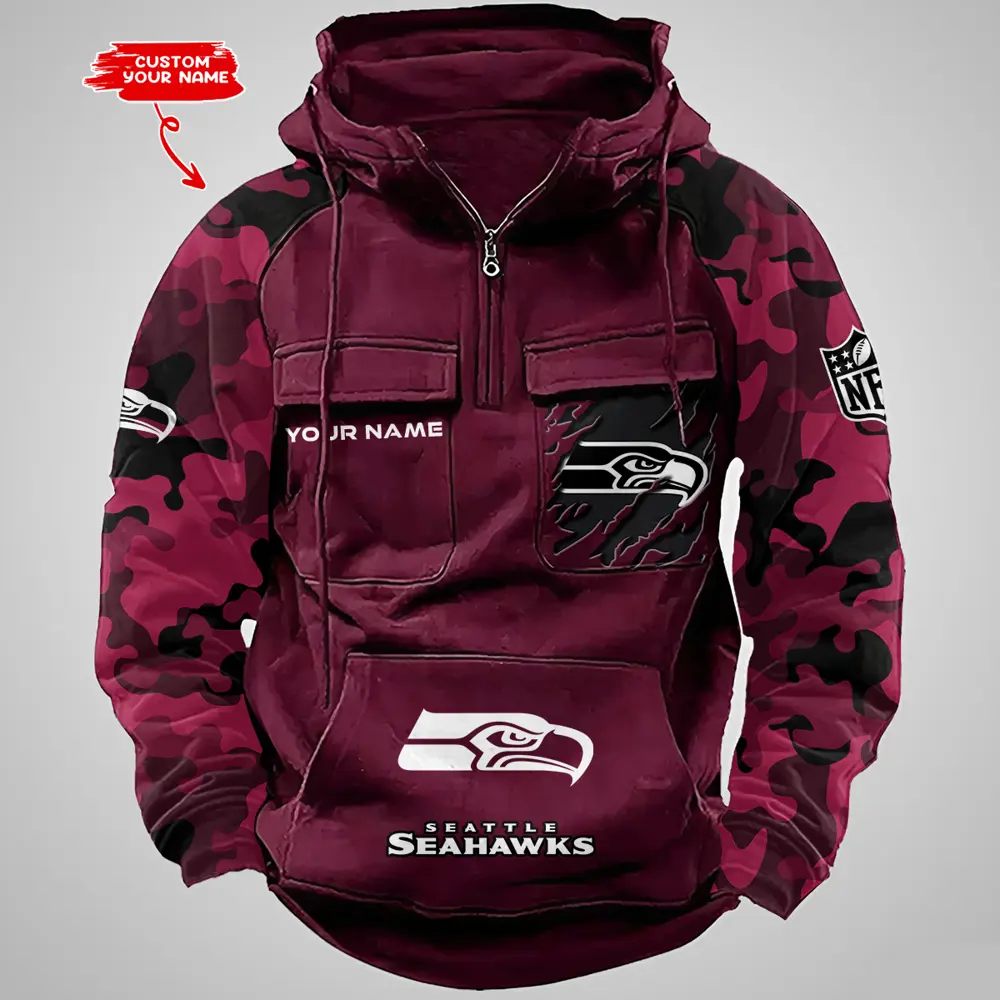 Seattle Seahawks Hot Camouflage Multi Pockets Zip Hoodie AMCCLG001238 - Image 4