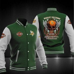 Harley Davidson x NFL Team Minnesota Vikings Baseball Jacket AMCCLG001276 Green Grey