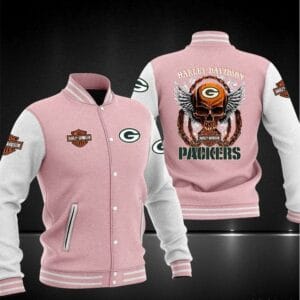 Harley Davidson x NFL Team Green Bay Packers Baseball Jacket AMCCLG001275 Pink