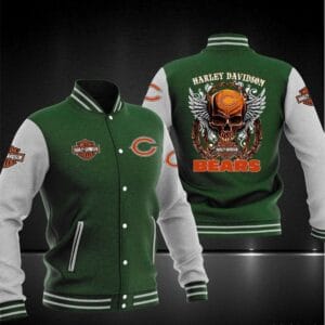 Harley Davidson x NFL Team Chicago Bears Baseball Jacket AMCCLG001274 Green Grey