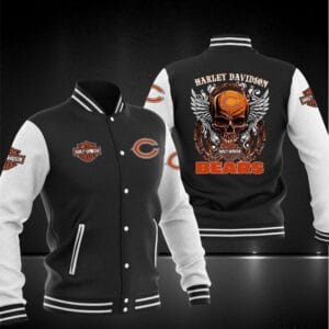 Harley Davidson x NFL Team Chicago Bears Baseball Jacket AMCCLG001274 Black
