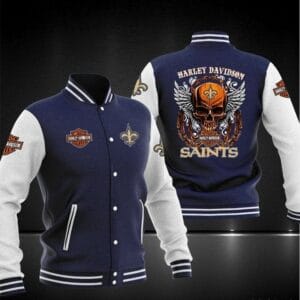 Harley Davidson x NFL Team New Orleans Saints Baseball Jacket AMCCLG001277 Dark Blue