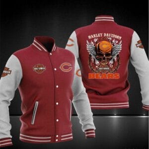 Harley Davidson x NFL Team Chicago Bears Baseball Jacket AMCCLG001274 Red In Grey