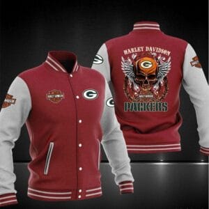 Harley Davidson x NFL Team Green Bay Packers Baseball Jacket AMCCLG001275 Red Grey