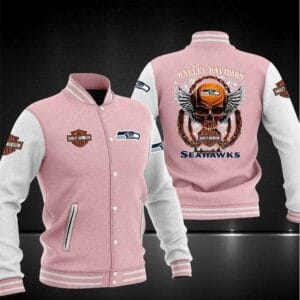 Harley Davidson x NFL Team Seattle Seahawks Baseball Jacket AMCCLG001278 Pink Skull