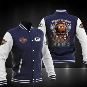 Harley Davidson x NFL Team Green Bay Packers Baseball Jacket AMCCLG001275 Dark Blue
