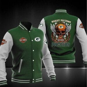 Harley Davidson x NFL Team Green Bay Packers Baseball Jacket AMCCLG001275 Green