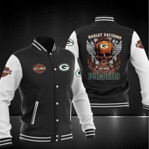 Harley Davidson x NFL Team Green Bay Packers Baseball Jacket AMCCLG001275 Black