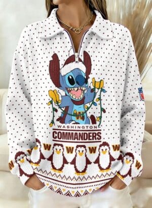 Washington Commanders x Stitch 2025 Edition Quarter Zip Corduroy Sweatshirt for Christmas AMCCLG001436