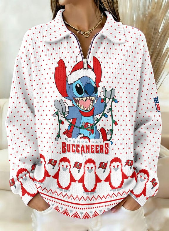 Tampa Bay Buccaneers x Stitch 2025 Edition Quarter Zip Corduroy Sweatshirt for Christmas AMCCLG001432
