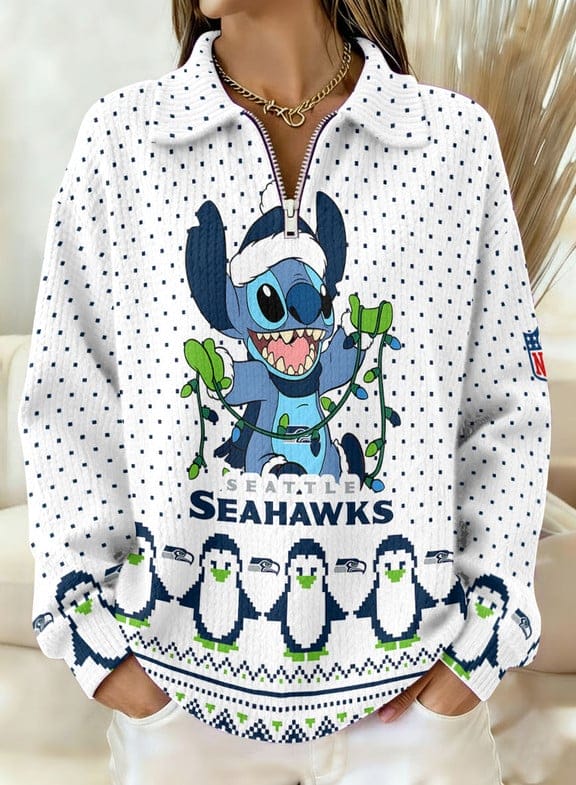 Seattle Seahawks x Stitch 2025 Edition Quarter Zip Corduroy Sweatshirt for Christmas AMCCLG001412