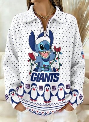 New York Giants x Stitch 2025 Edition Quarter Zip Corduroy Sweatshirt for Christmas AMCCLG001433