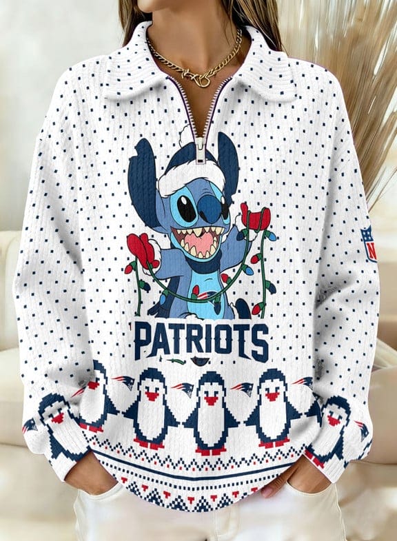 New England Patriots x Stitch 2025 Edition Quarter Zip Corduroy Sweatshirt for Christmas AMCCLG001431